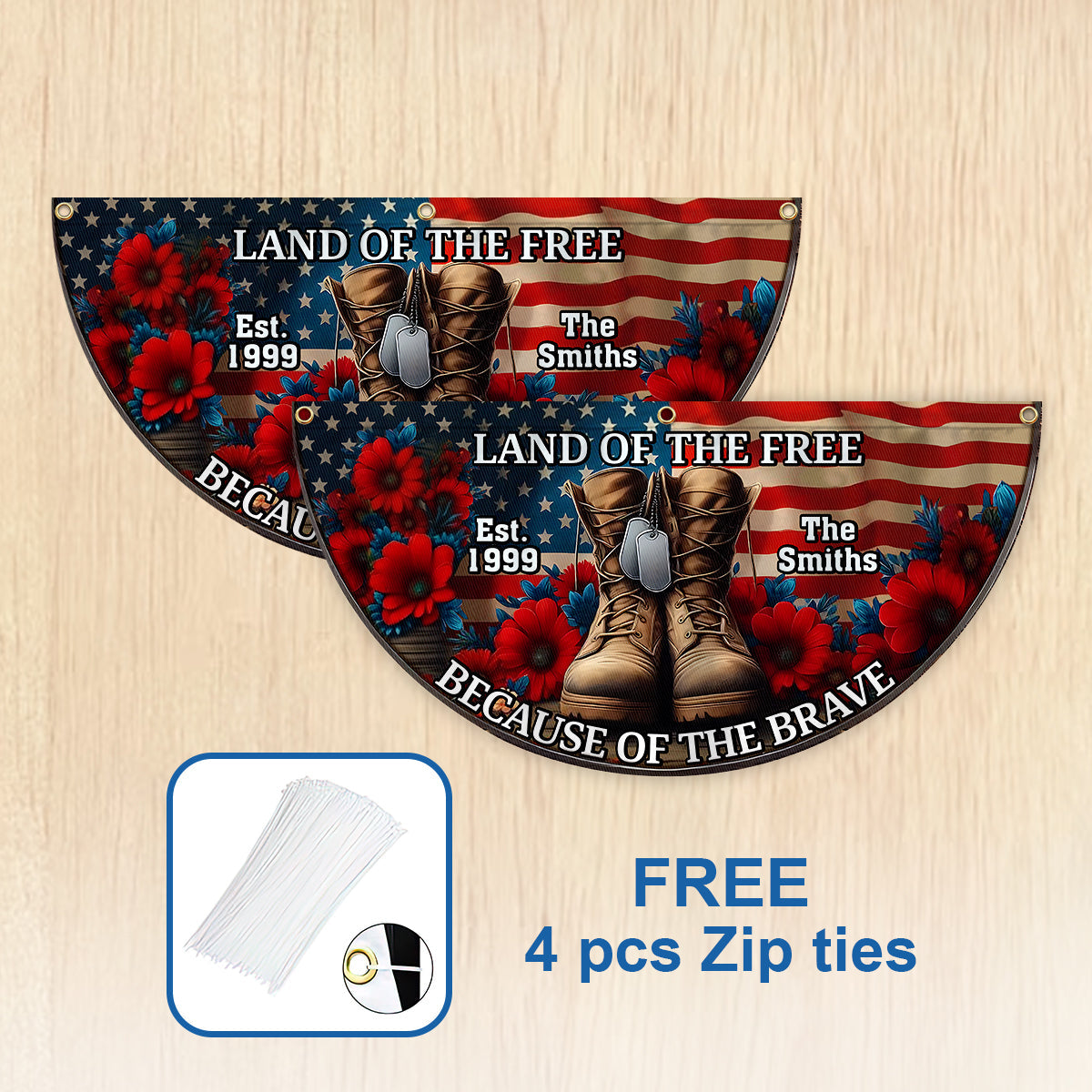 Because Of The Brave - Personalized Veteran Pleated Fan Flag