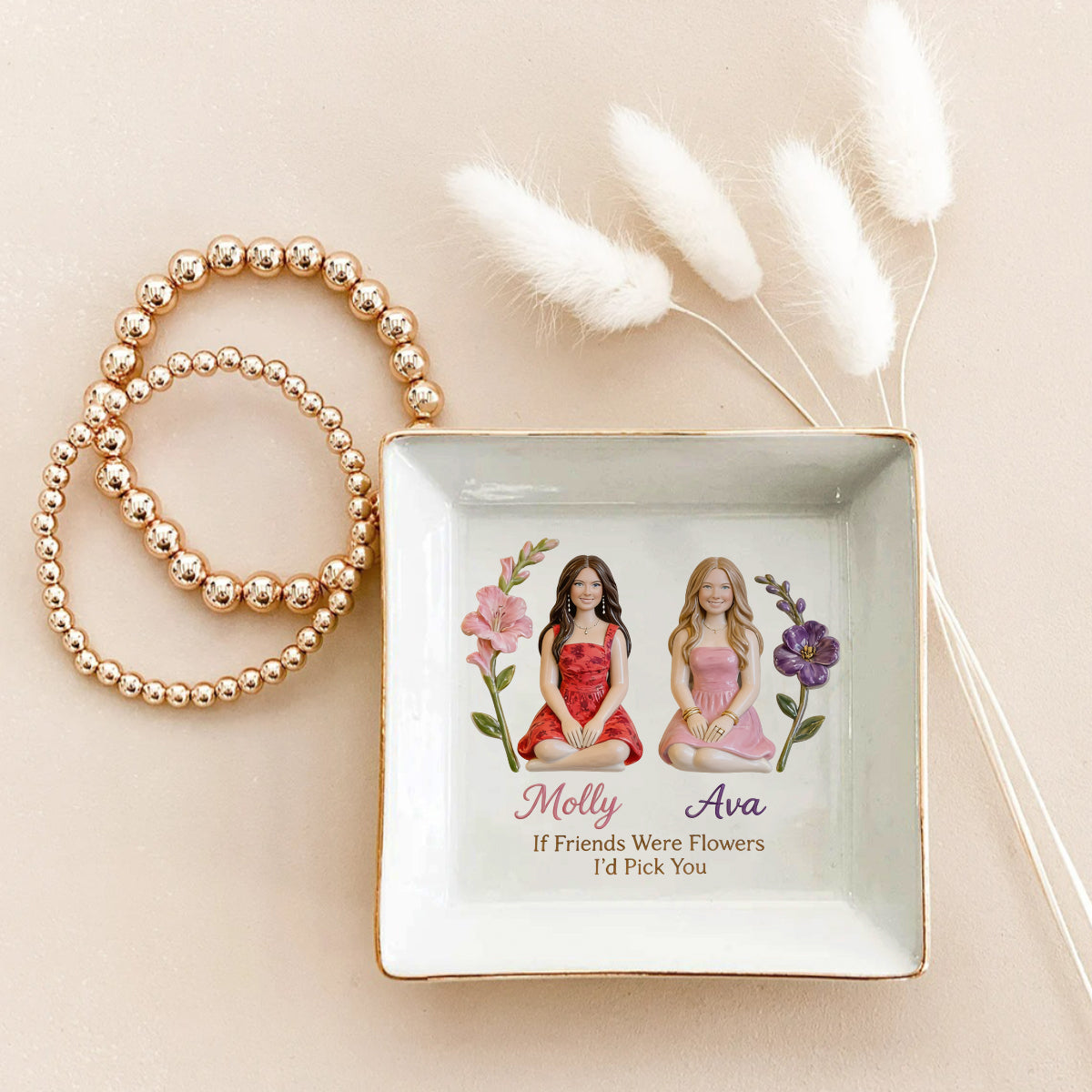 Any Photo If Friends Were Flowers I'd Pick You - Personalized Bestie Fully Printed Jewelry Dish