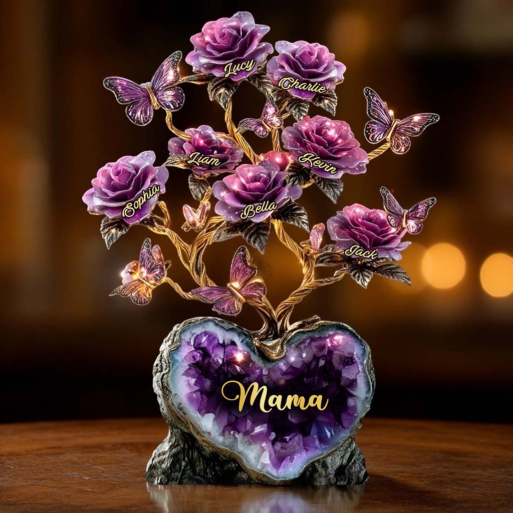 Rosenbaum-Geschenk im Amethyst-Stil für Mutter/Oma/Ehefrau... - Personalisierte Acrylplakette in individueller Form für die Mutter