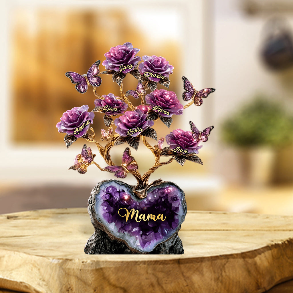 Rosenbaum-Geschenk im Amethyst-Stil für Mutter/Oma/Ehefrau... - Personalisierte Acrylplakette in individueller Form für die Mutter