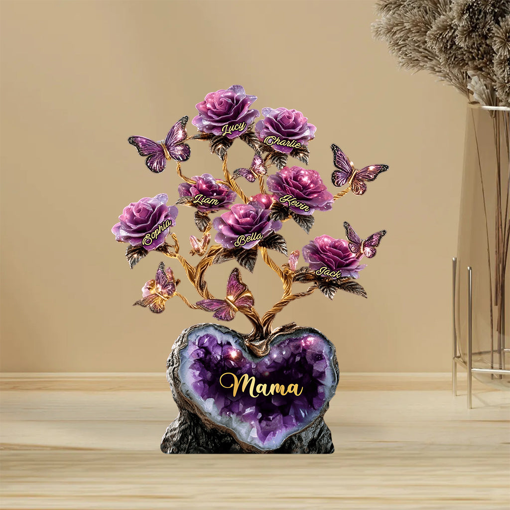 Rosenbaum-Geschenk im Amethyst-Stil für Mutter/Oma/Ehefrau... - Personalisierte Acrylplakette in individueller Form für die Mutter