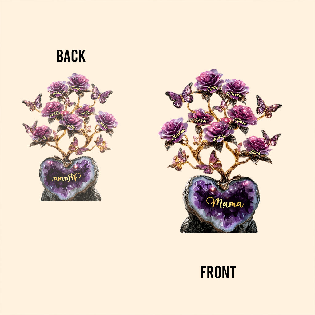 Rosenbaum-Geschenk im Amethyst-Stil für Mutter/Oma/Ehefrau... - Personalisierte Acrylplakette in individueller Form für die Mutter