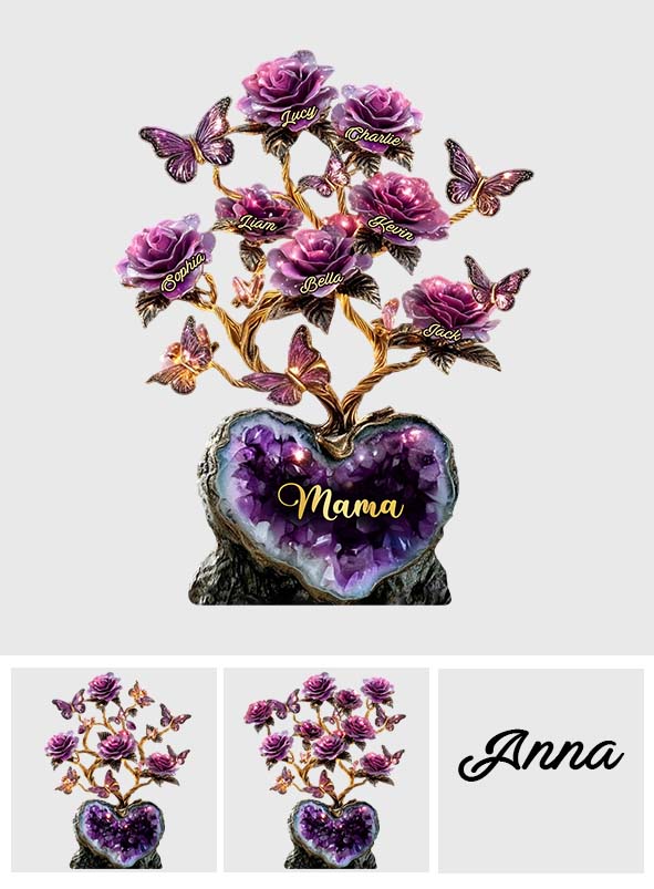 Rosenbaum-Geschenk im Amethyst-Stil für Mutter/Oma/Ehefrau... - Personalisierte Acrylplakette in individueller Form für die Mutter