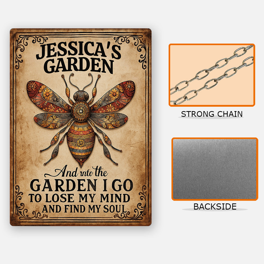 Und hinein in den Garten gehe ich, um meinen Verstand zu verlieren und meine Seele zu finden - personalisiertes rechteckiges Metallschild für Gartenliebhaber
