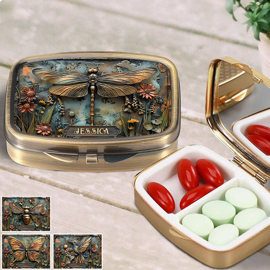 Wunderschöne Libelle, Schmetterling/Kolibri/Biene - Personalisierte Pillenbox für den Garten