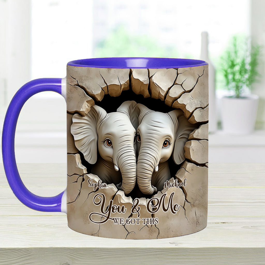 „Du und ich, wir schaffen das“ – personalisierte Tasse mit Elefantenmotiv