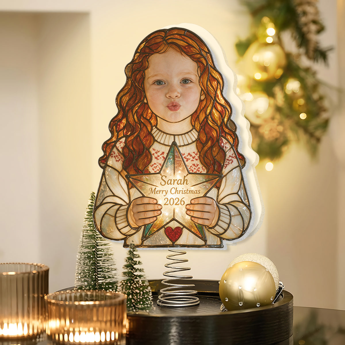 Jedes Foto - 1. Weihnachten - Personalisierter LED-Lichtbaumspitze für Kinder