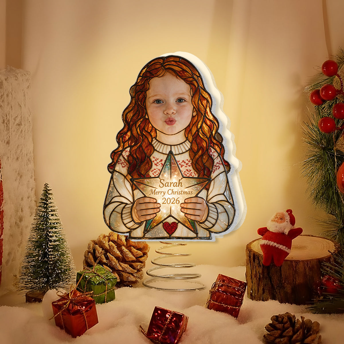 Jedes Foto - 1. Weihnachten - Personalisierter LED-Lichtbaumspitze für Kinder