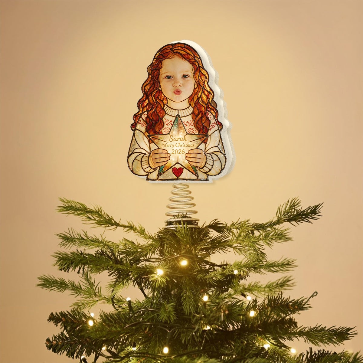 Jedes Foto - 1. Weihnachten - Personalisierter LED-Lichtbaumspitze für Kinder