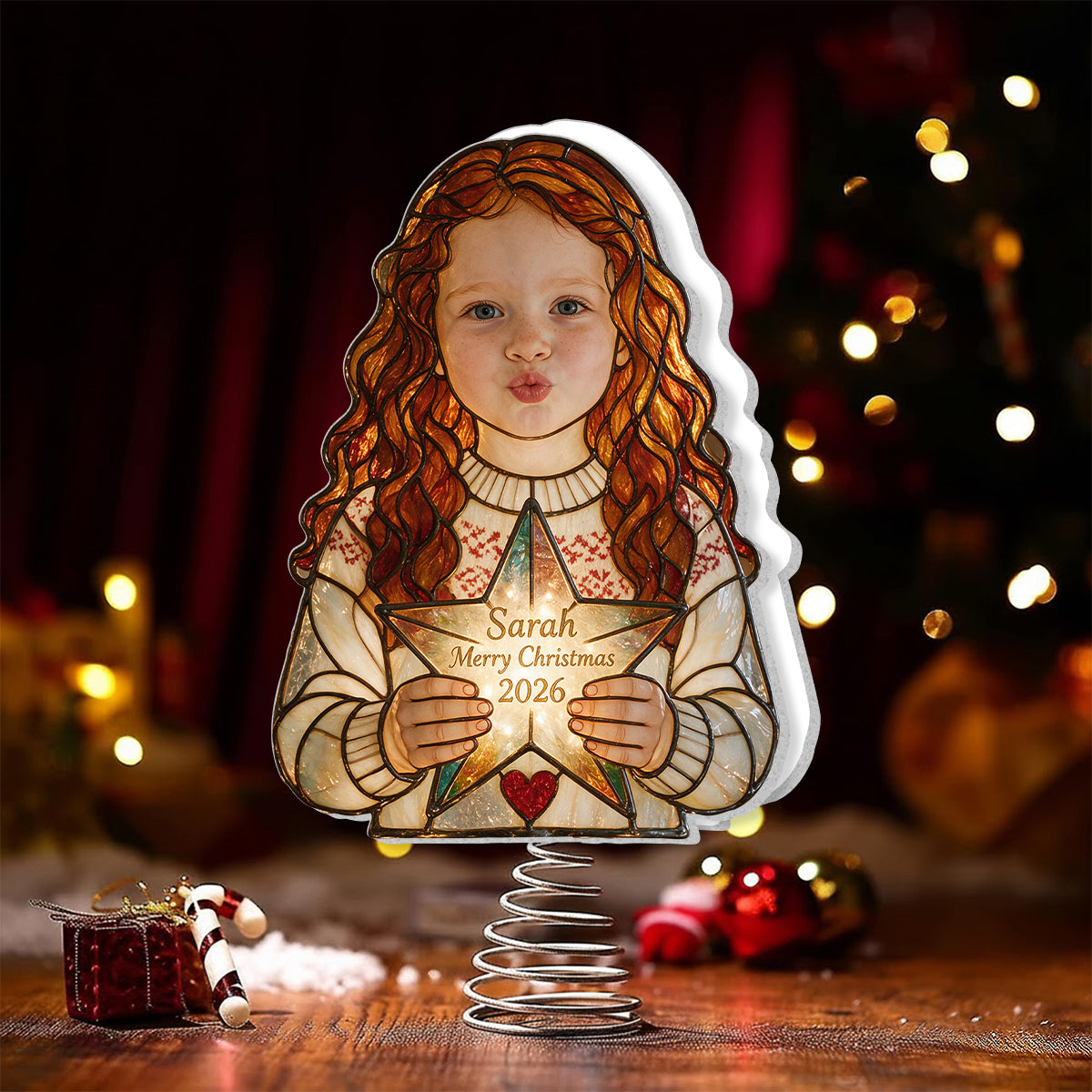 Jedes Foto - 1. Weihnachten - Personalisierter LED-Lichtbaumspitze für Kinder