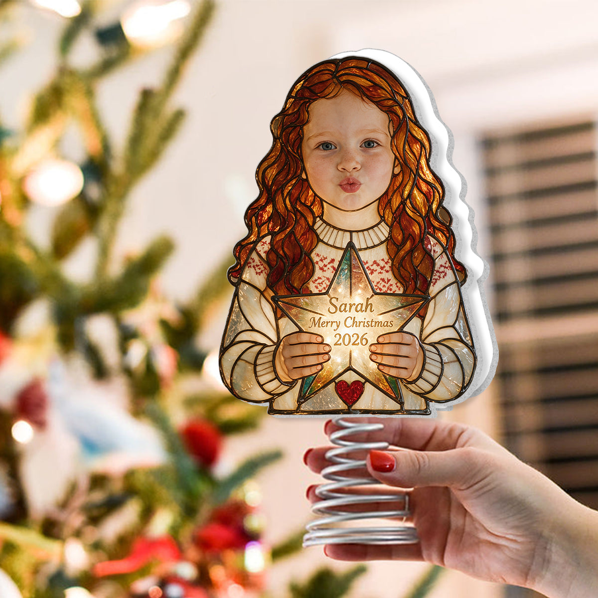Jedes Foto - 1. Weihnachten - Personalisierter LED-Lichtbaumspitze für Kinder