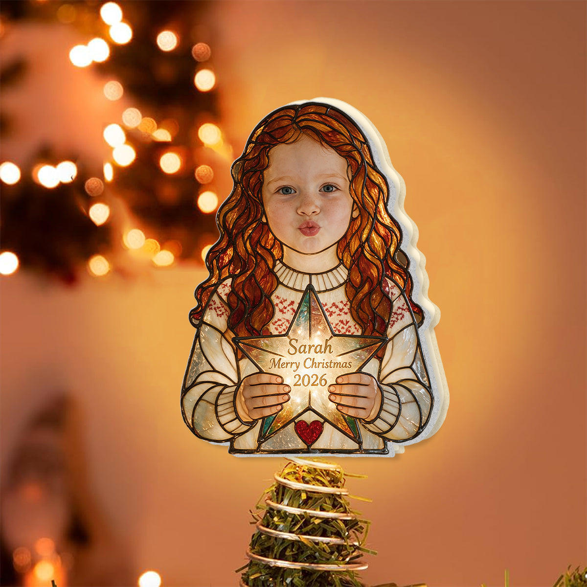 Jedes Foto - 1. Weihnachten - Personalisierter LED-Lichtbaumspitze für Kinder