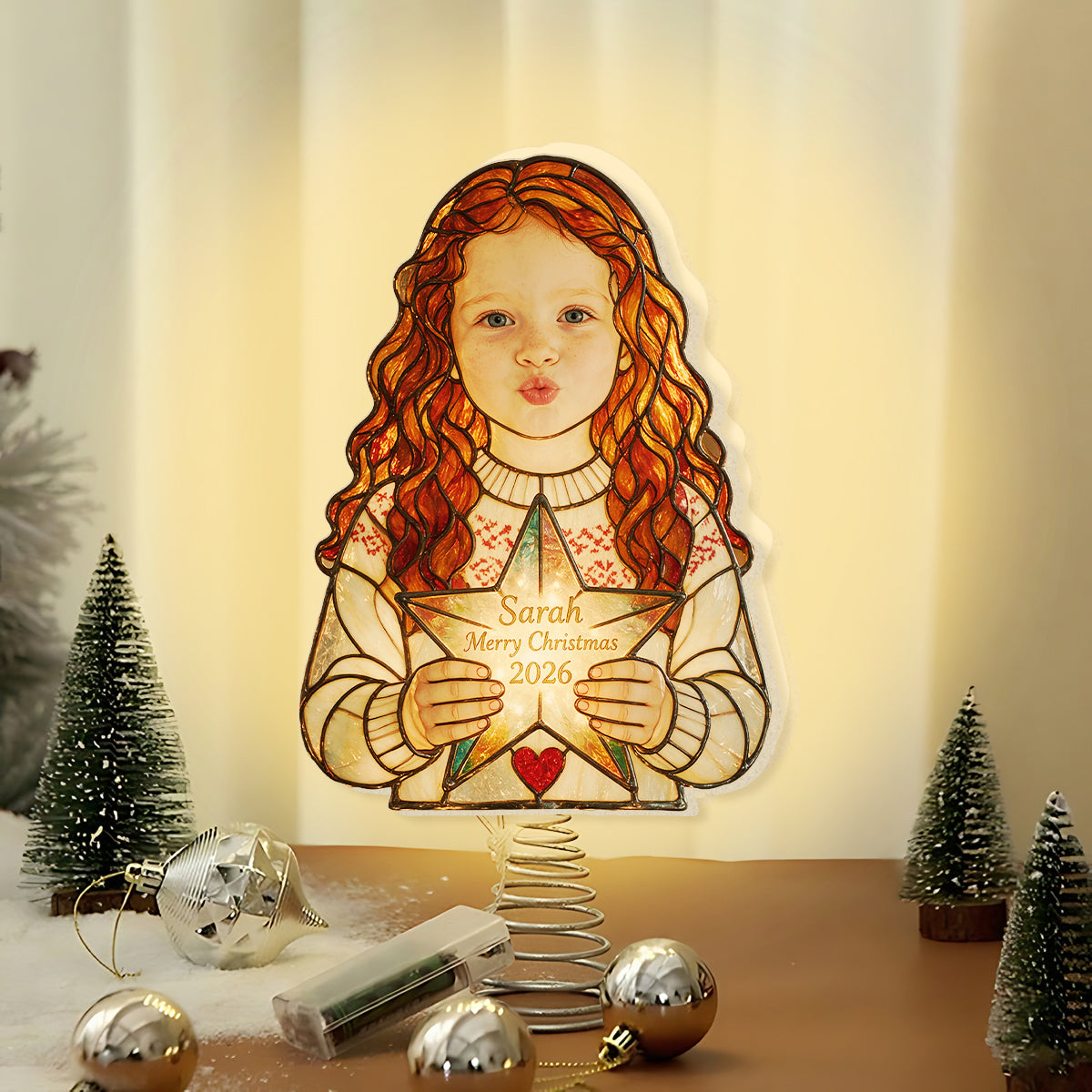 Jedes Foto - 1. Weihnachten - Personalisierter LED-Lichtbaumspitze für Kinder