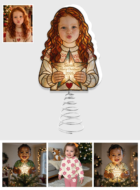 Jedes Foto - 1. Weihnachten - Personalisierter LED-Lichtbaumspitze für Kinder