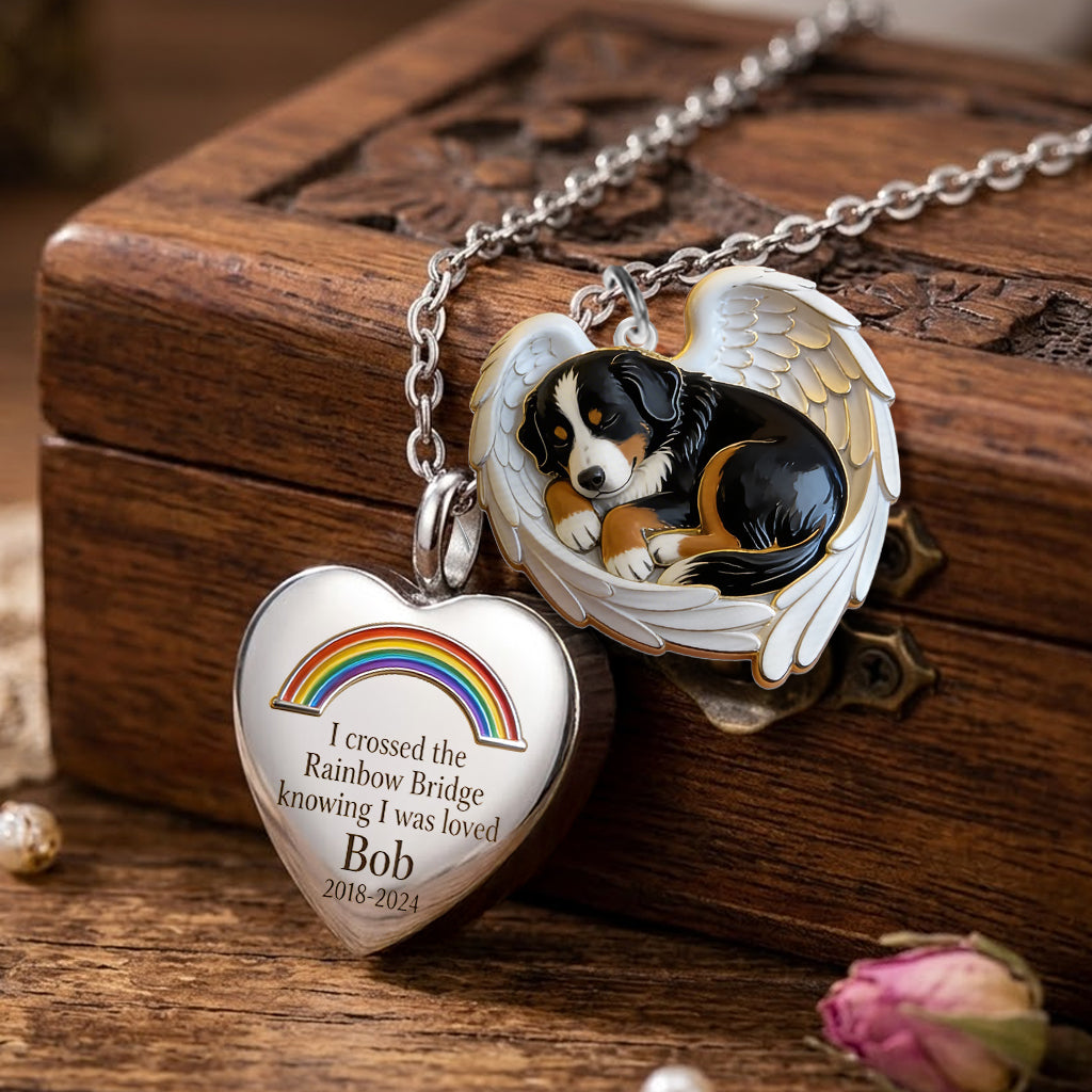 I Crossed The Rainbow Bridge Knowing I Was Loved - Personalized Dog Urn Pendant Necklace