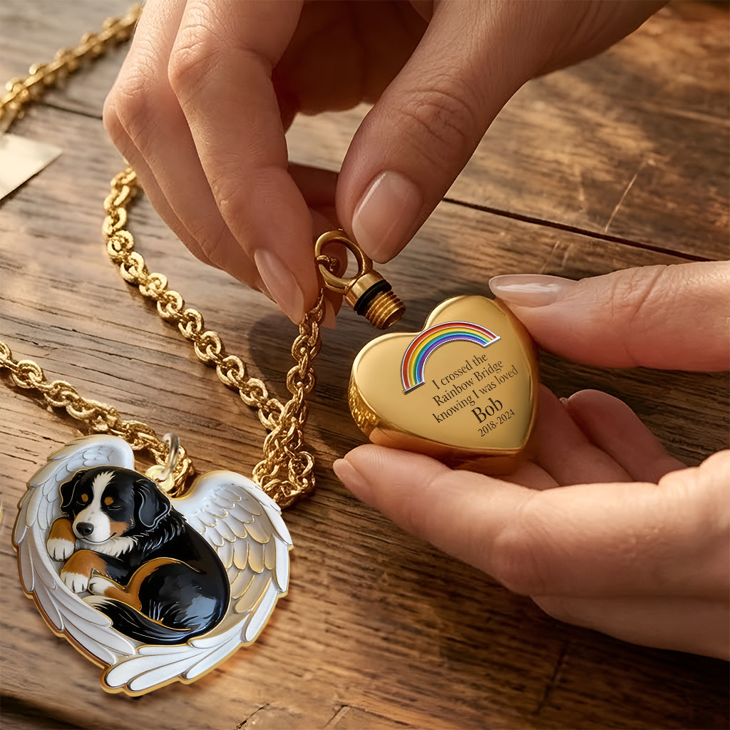 I Crossed The Rainbow Bridge Knowing I Was Loved - Personalized Dog Urn Pendant Necklace