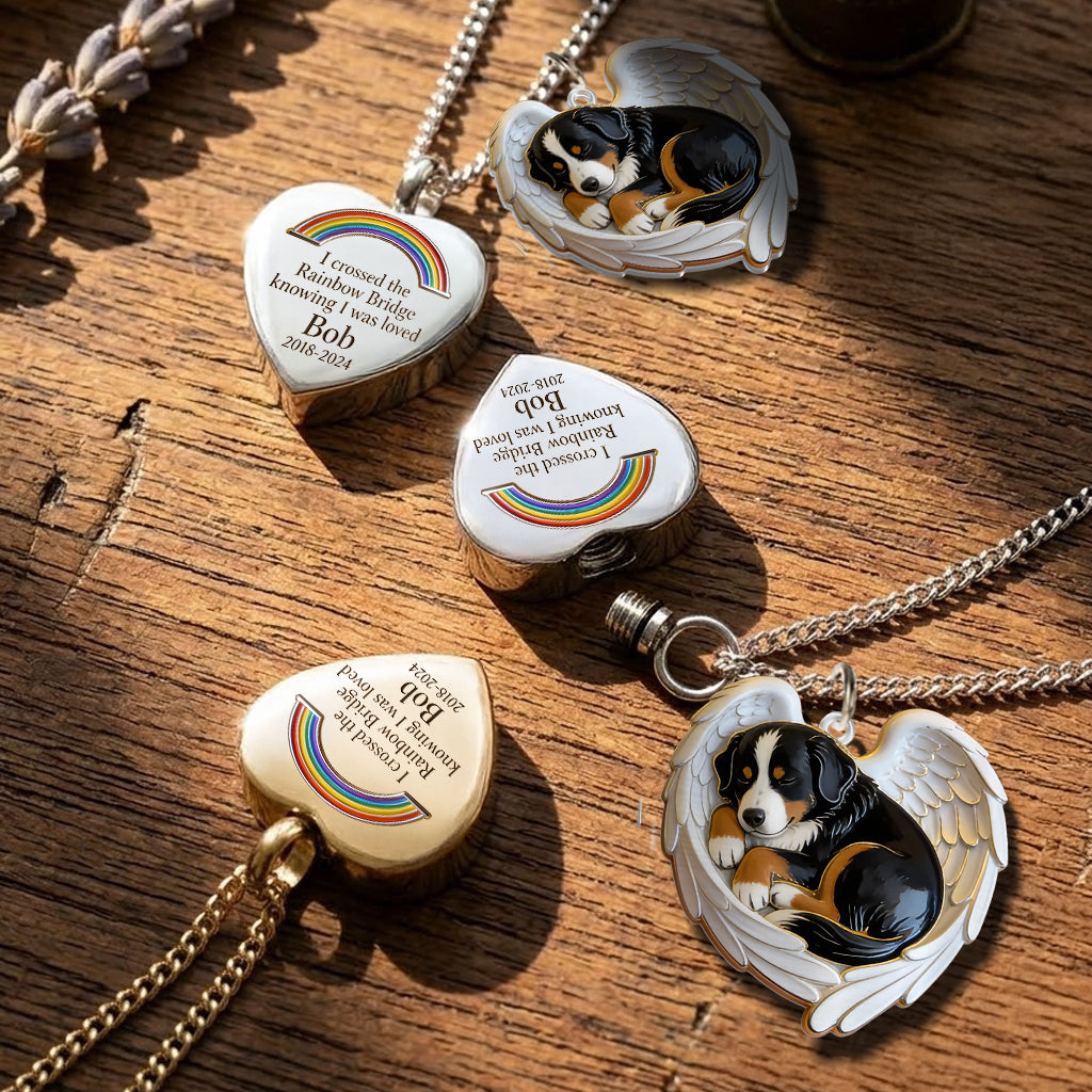 I Crossed The Rainbow Bridge Knowing I Was Loved - Personalized Dog Urn Pendant Necklace