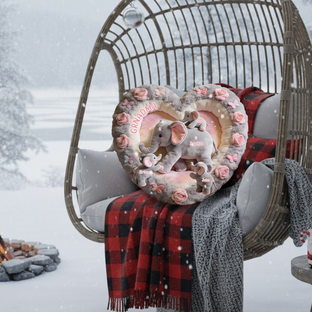 Elefanten-Geschenk für Mama und Oma – Personalisiertes Kissen in Form eines Oma-Kunstfells