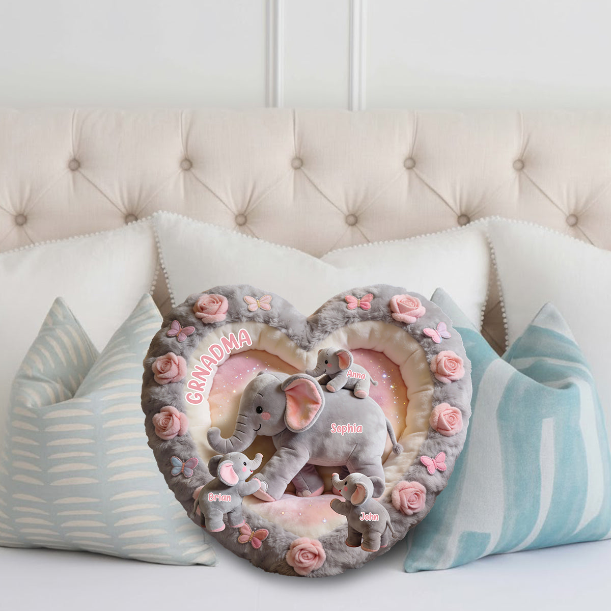 Elefanten-Geschenk für Mama und Oma – Personalisiertes Kissen in Form eines Oma-Kunstfells