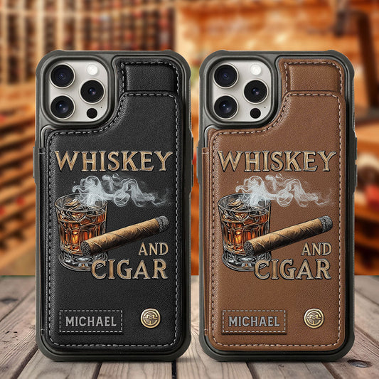 Whiskey And Cigar - Personalized Whisky Wallet Phone Case