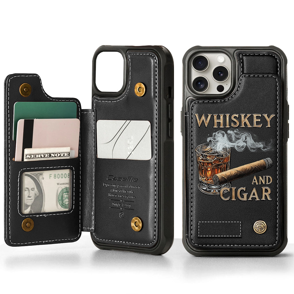 Whiskey And Cigar - Personalized Whisky Wallet Phone Case
