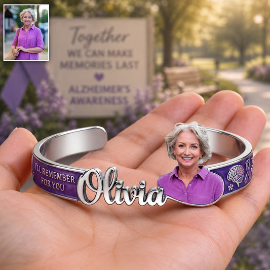 Purple Ribbon Support Dementia Alzheimer Awareness - Personalized Alzheimer Awareness Shaped Cuff Bracelet