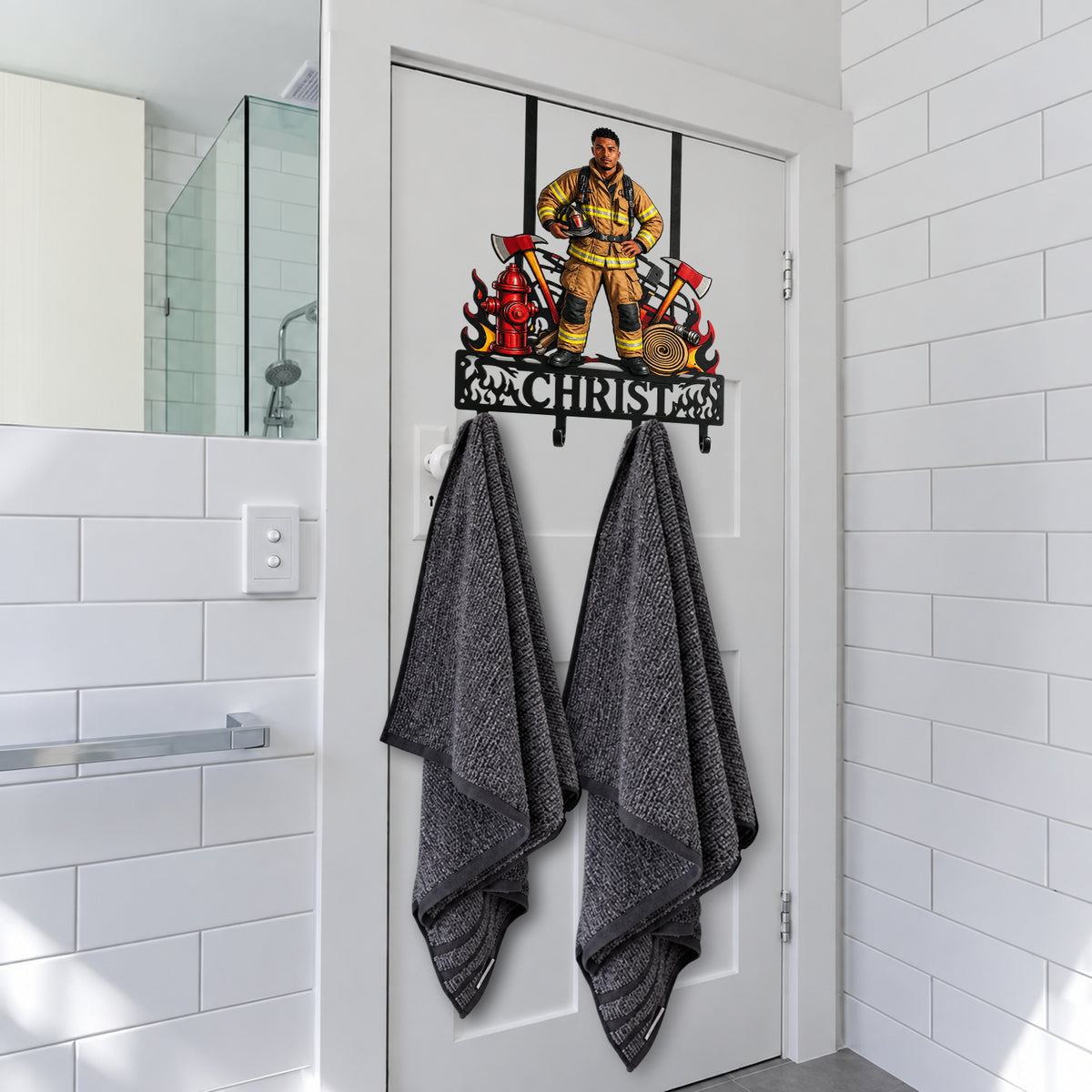 With Great Responsibility - Personalized Firefighter Metal Door Hooks