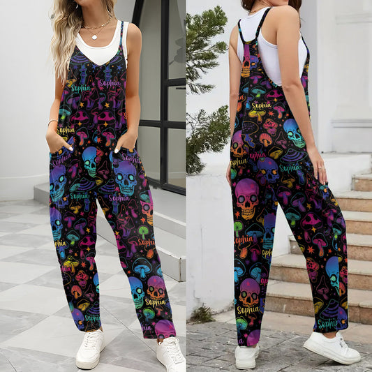 Pilz & Totenkopf – Personalisierte Hippie-Latzhose/Strampler in lockerer Passform