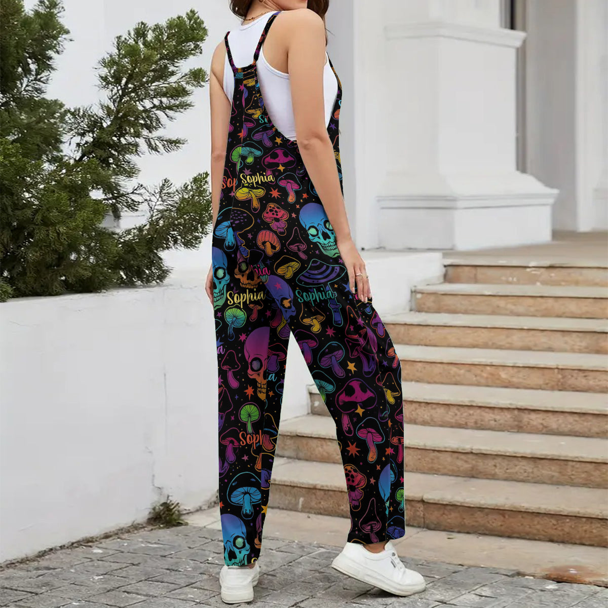 Pilz & Totenkopf – Personalisierte Hippie-Latzhose/Strampler in lockerer Passform