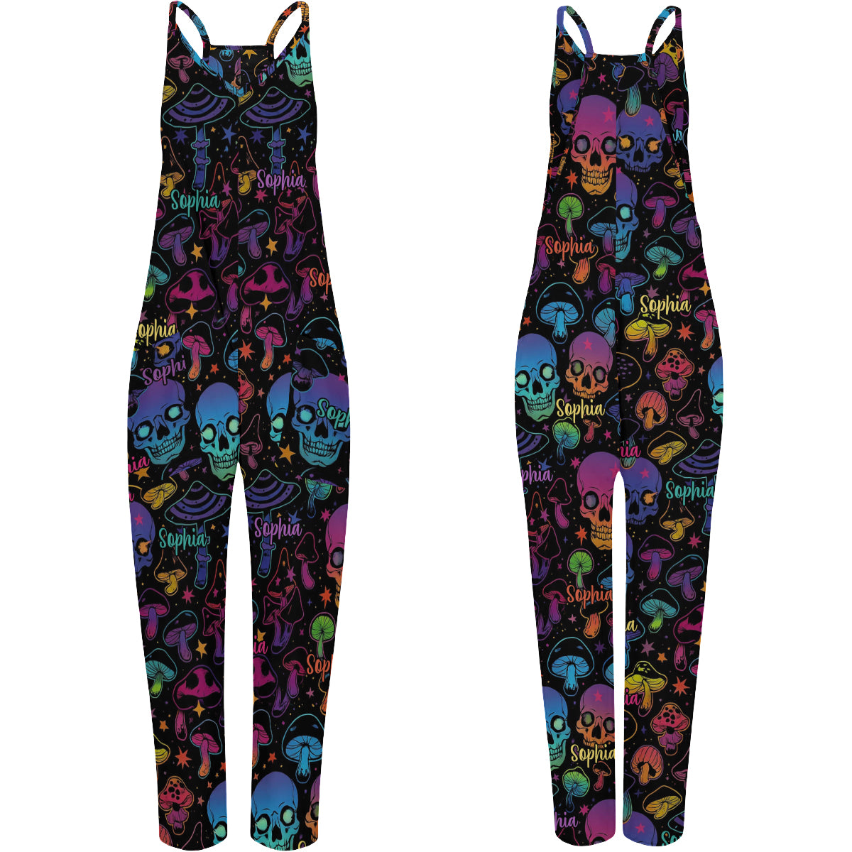 Pilz & Totenkopf – Personalisierte Hippie-Latzhose/Strampler in lockerer Passform