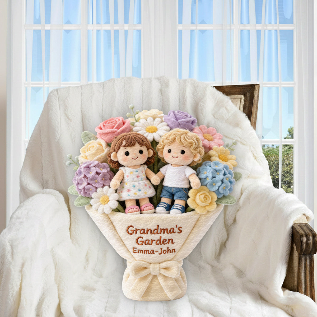 Omas Garten – Personalisiertes Premium-Kunstfellkissen „Oma“