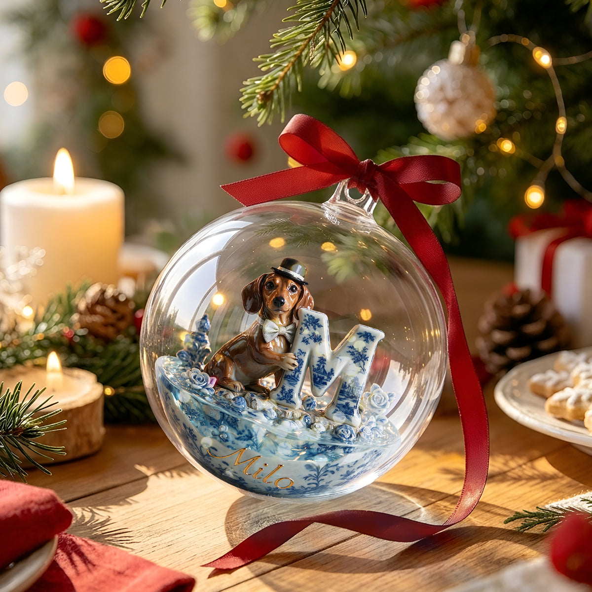 Toile de Jouy Dog - Personalized Dog Acrylic Ball Ornament
