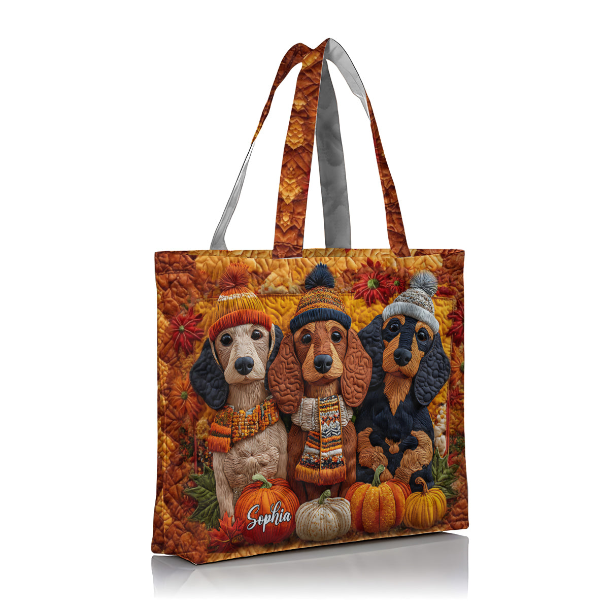 Autumn Dog - Personalized Dachshund Quilted Tote Bag
