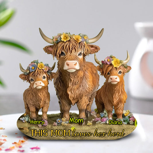 This Mom Loves Her Herd Highland Cow Mother Grandma - Personalized Mother Custom Shaped Acrylic Plaque