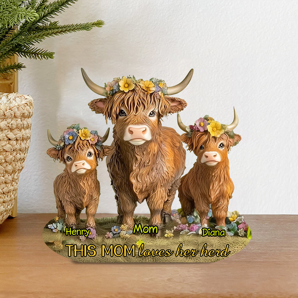 This Mom Loves Her Herd Highland Cow Mother Grandma - Personalized Mother Custom Shaped Acrylic Plaque