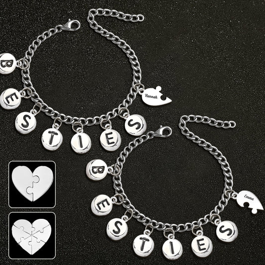 Besties Pieces Of Heart - Personalisiertes Bestie-Armband mit Anhängern
