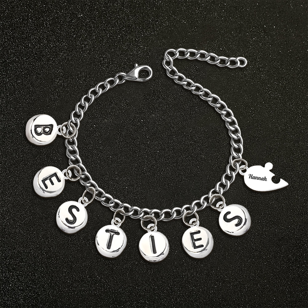 Besties Pieces Of Heart - Personalized Bestie Bracelet With Charms