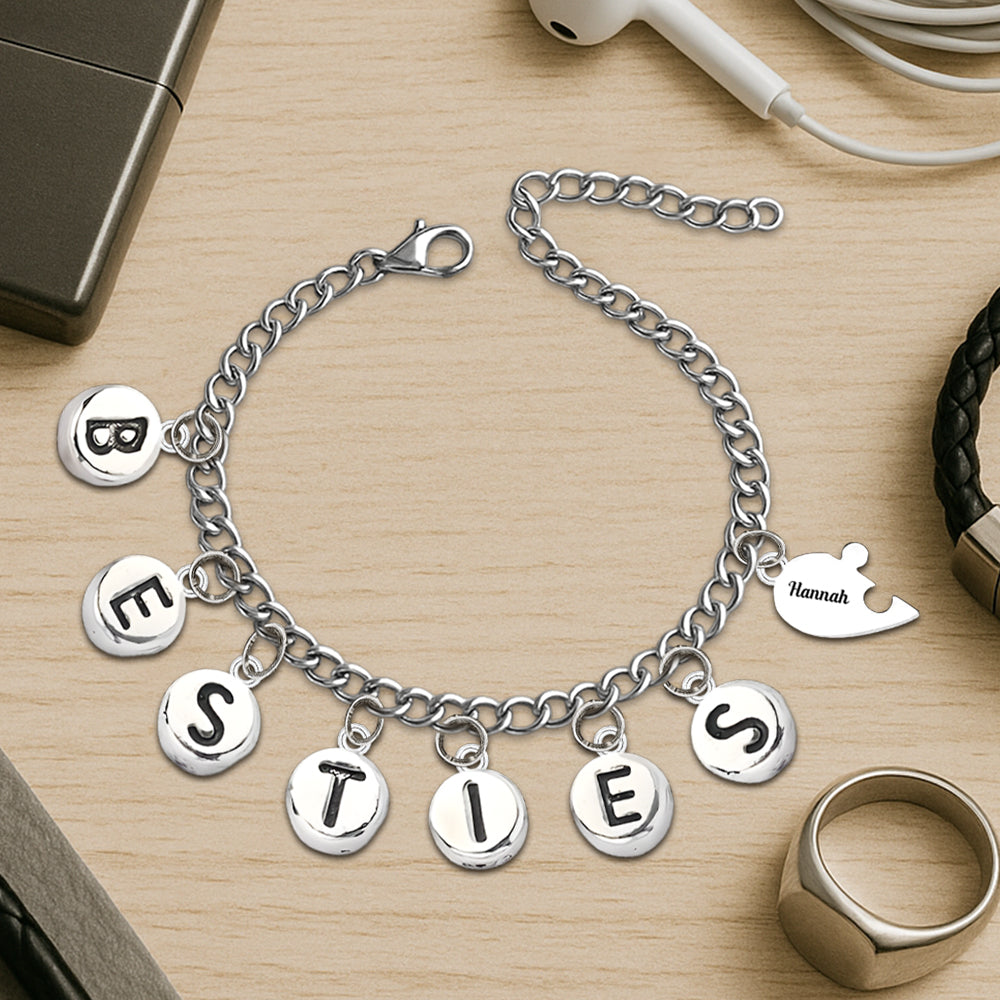 Besties Pieces Of Heart - Personalized Bestie Bracelet With Charms