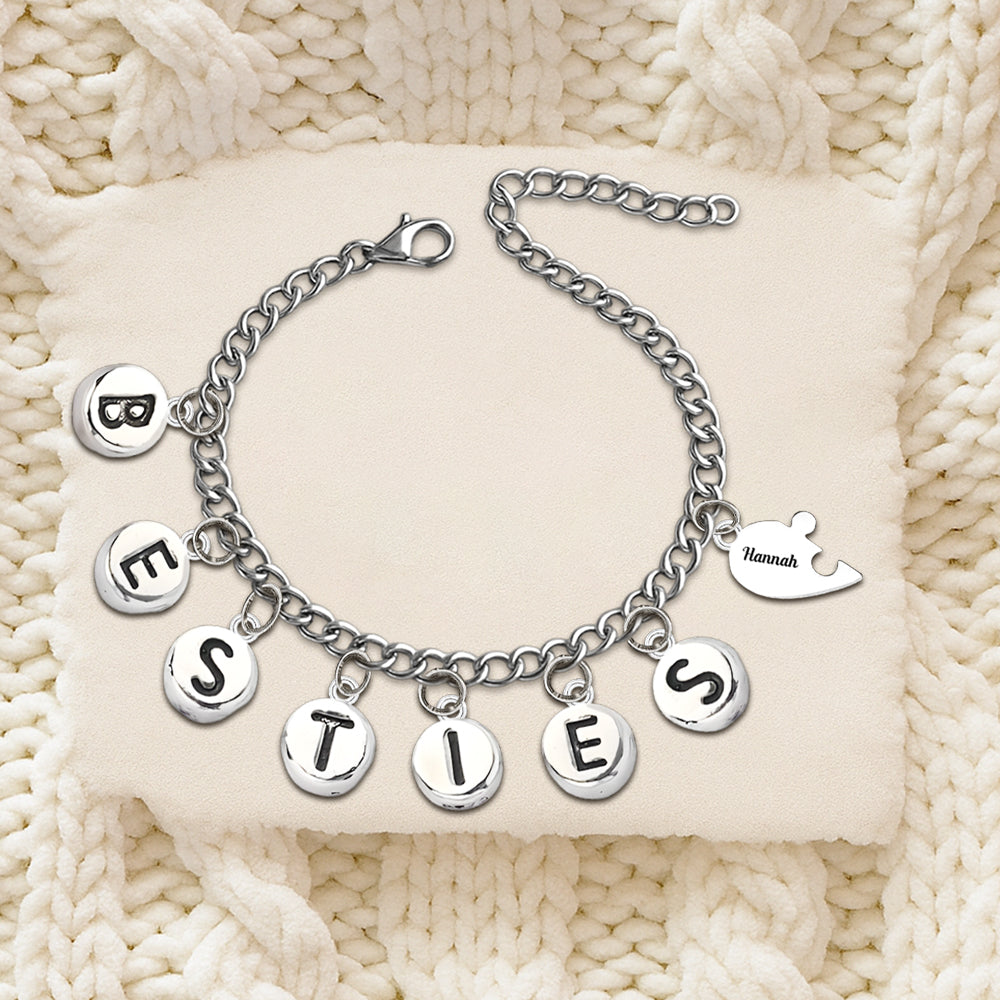 Besties Pieces Of Heart - Personalized Bestie Bracelet With Charms