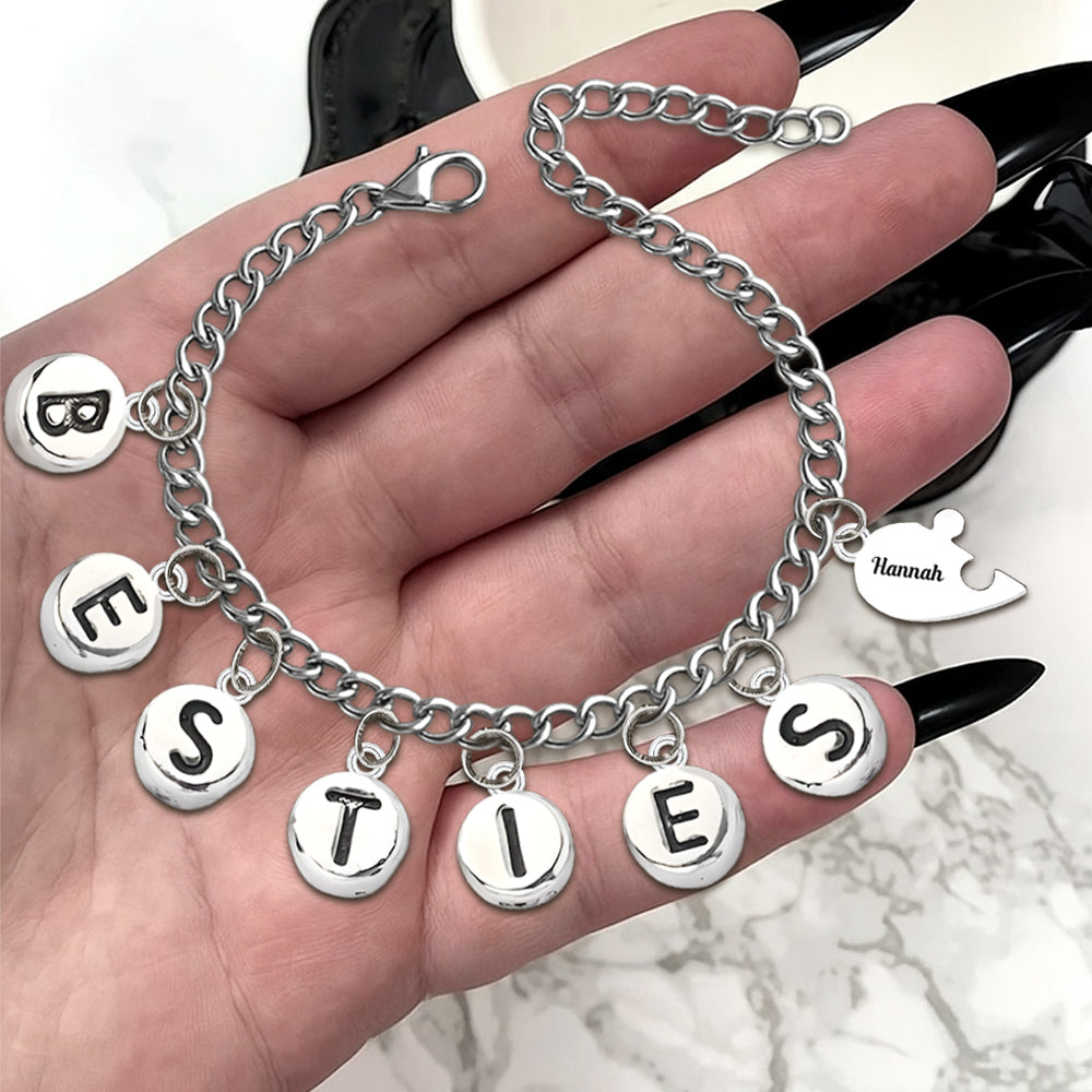 Besties Pieces Of Heart - Personalized Bestie Bracelet With Charms