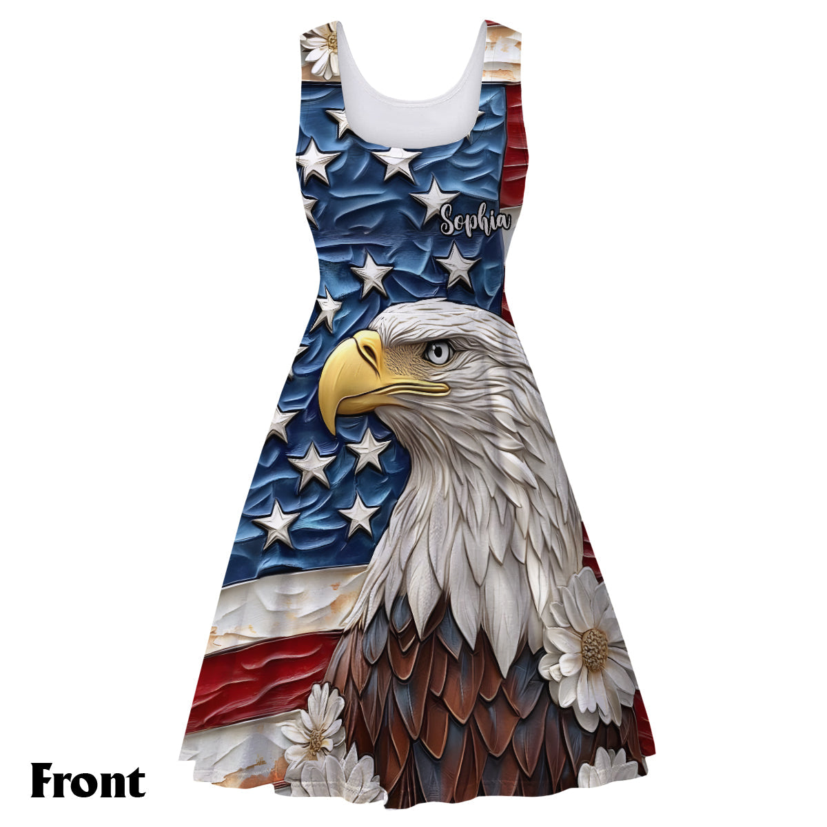 Gott segne Amerika – Personalisiertes ärmelloses Kleid mit Weißkopfseeadler
