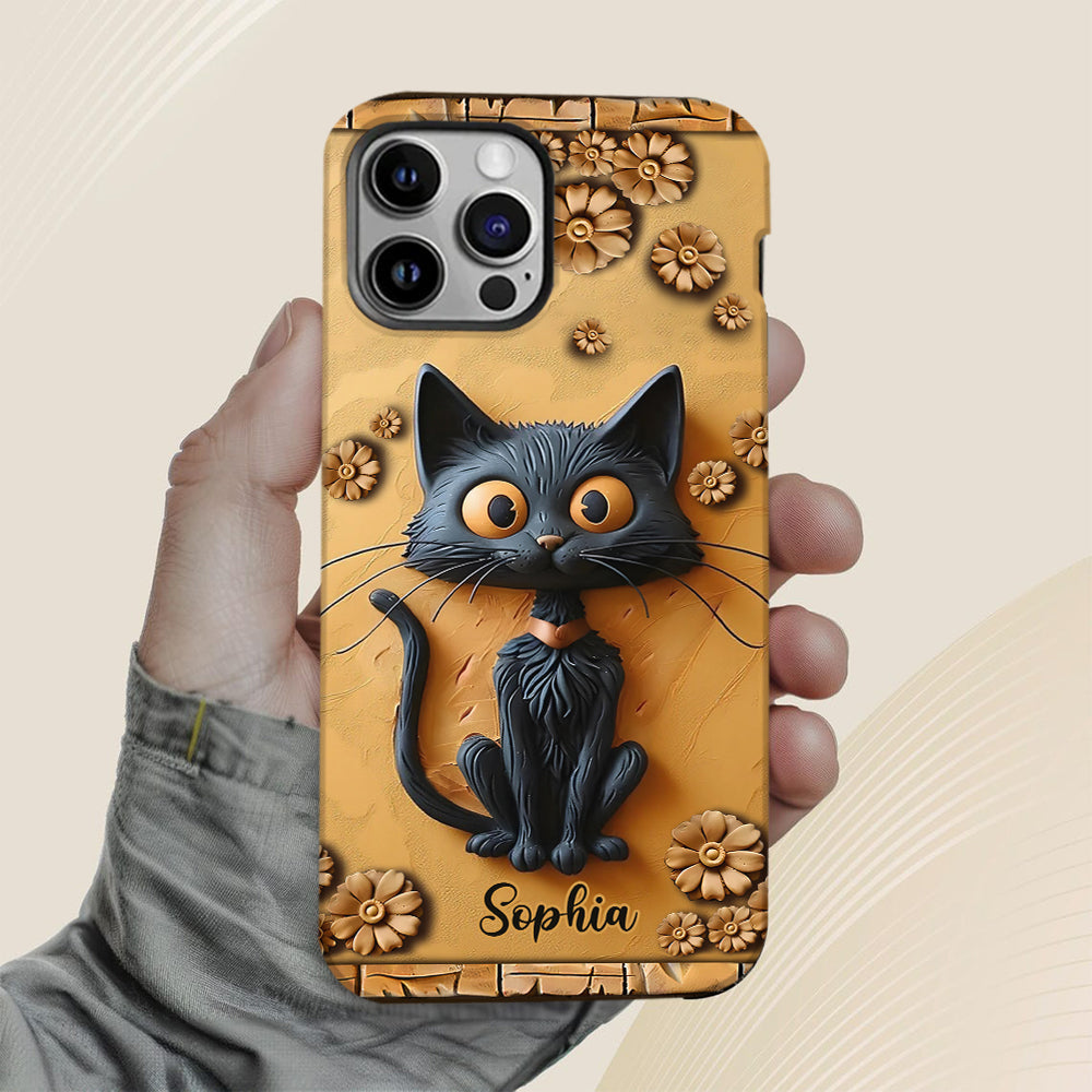 Cute Black Cat - Personalized Black Cat Full Print Phone Case