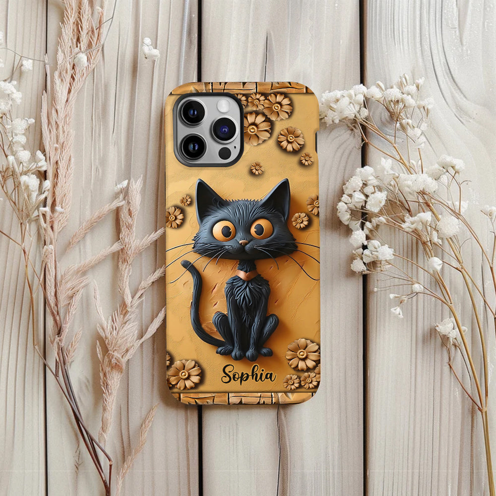 Cute Black Cat - Personalized Black Cat Full Print Phone Case