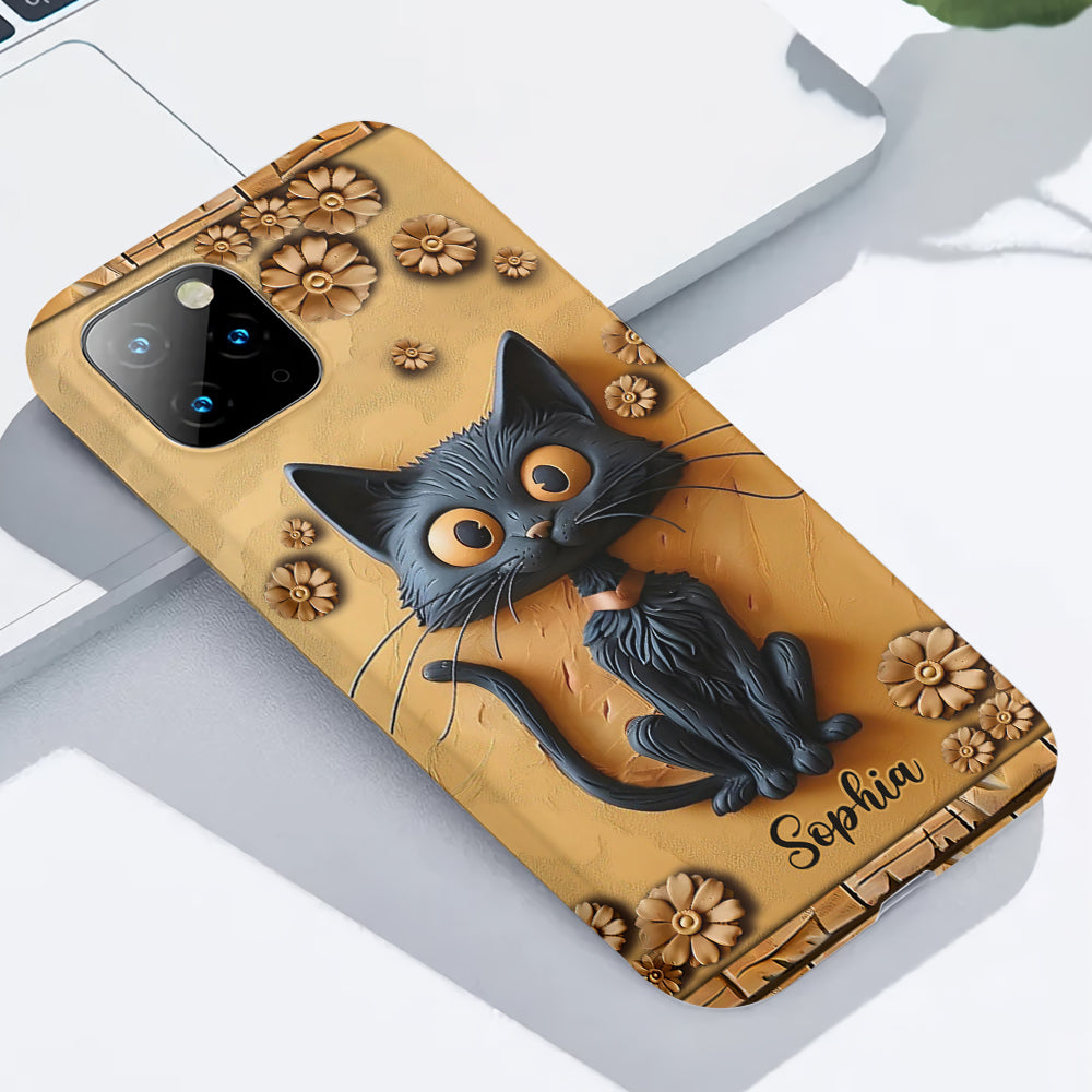 Cute Black Cat - Personalized Black Cat Full Print Phone Case