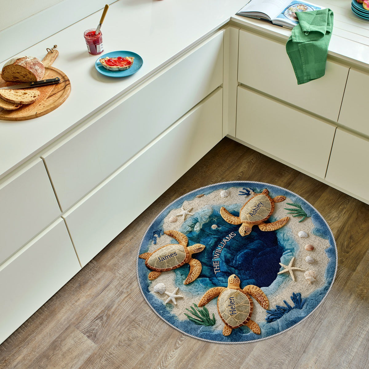 Unsere Familie – Personalisierter, rutschfester, getufteter Schildkröten-Teppich