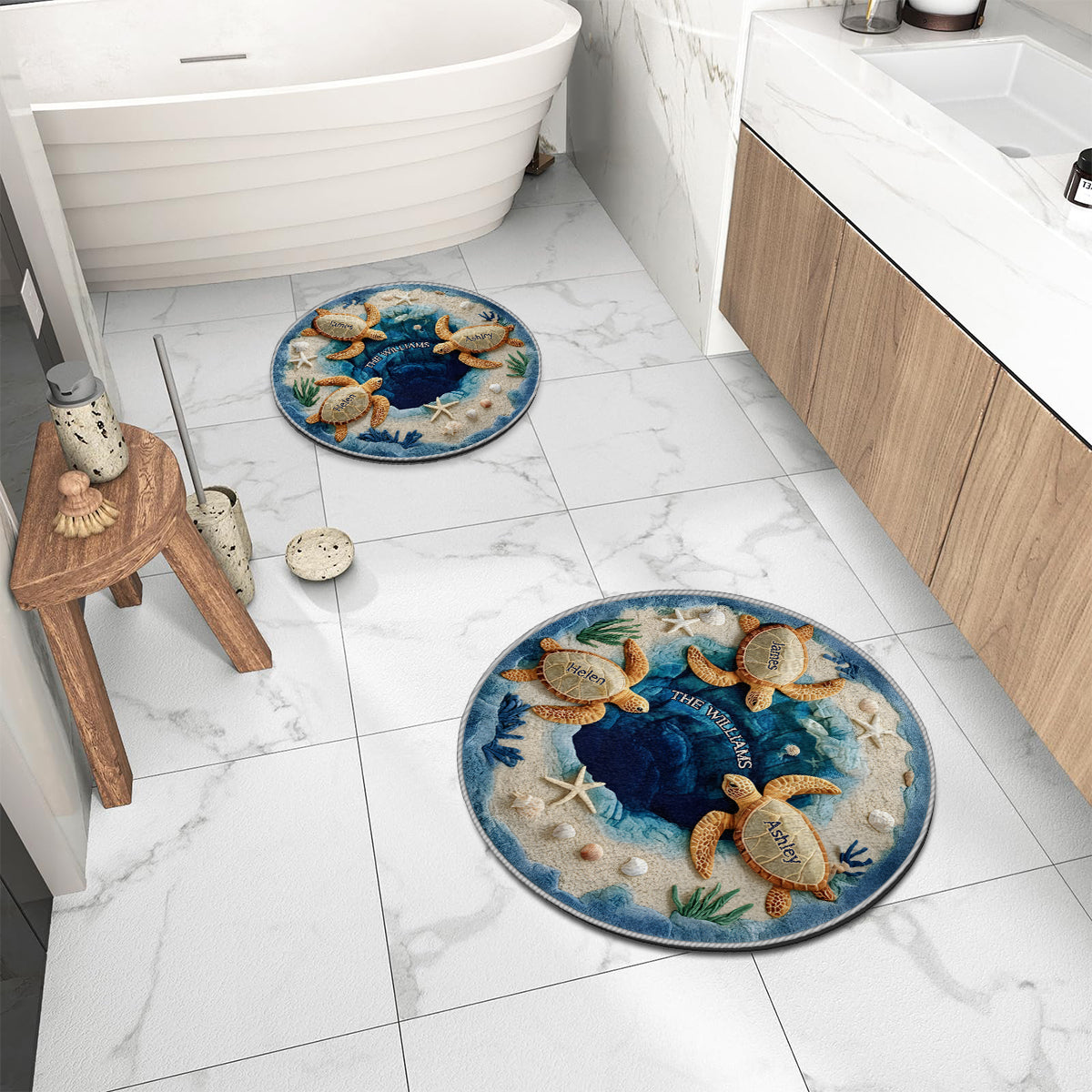 Unsere Familie – Personalisierter, rutschfester, getufteter Schildkröten-Teppich