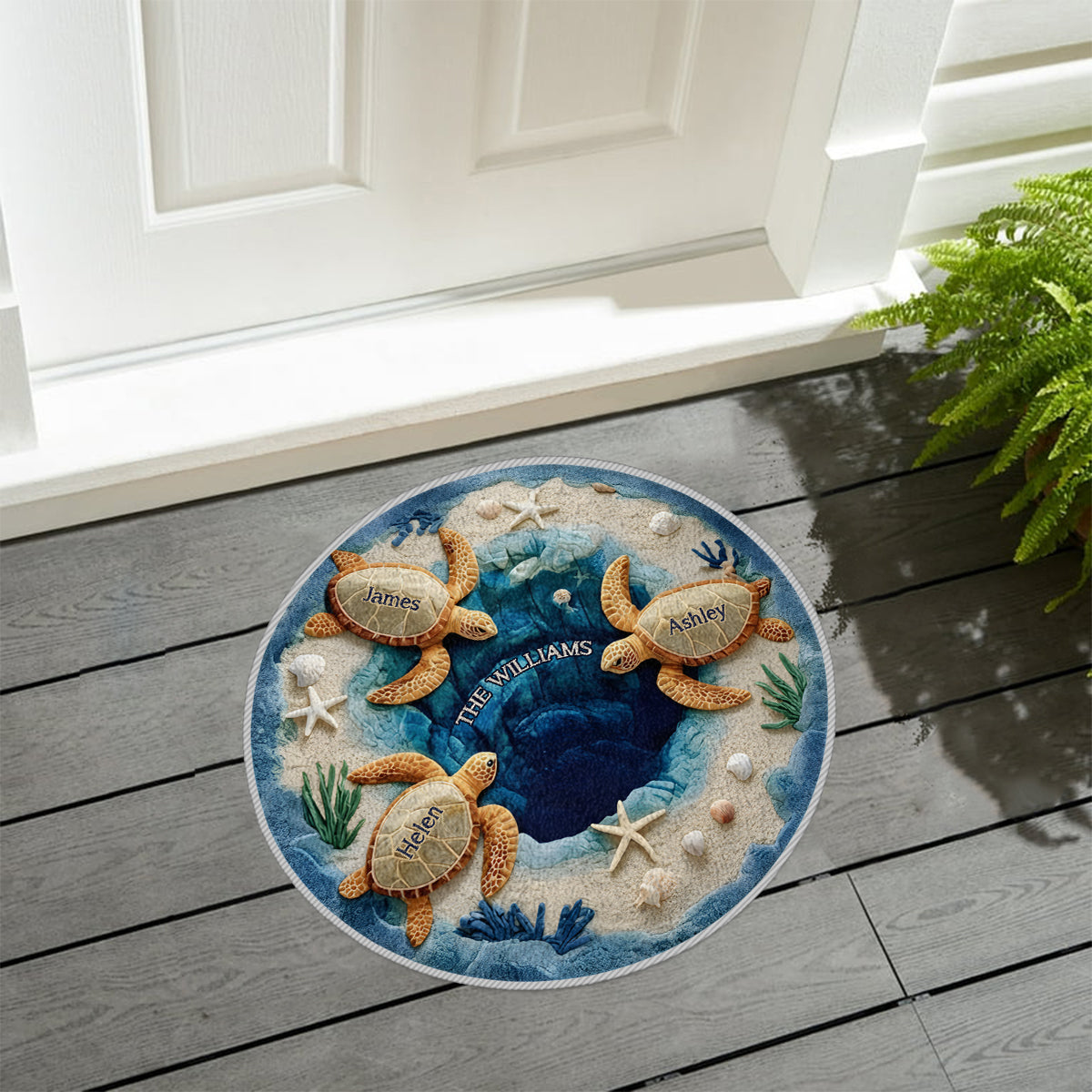 Unsere Familie – Personalisierter, rutschfester, getufteter Schildkröten-Teppich