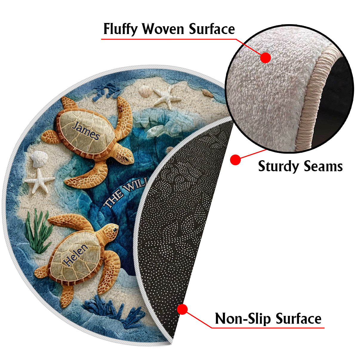 Unsere Familie – Personalisierter, rutschfester, getufteter Schildkröten-Teppich
