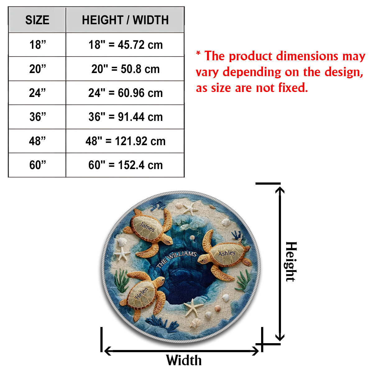 Unsere Familie – Personalisierter, rutschfester, getufteter Schildkröten-Teppich