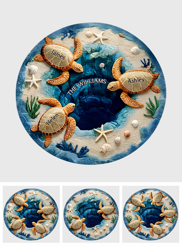 Unsere Familie – Personalisierter, rutschfester, getufteter Schildkröten-Teppich